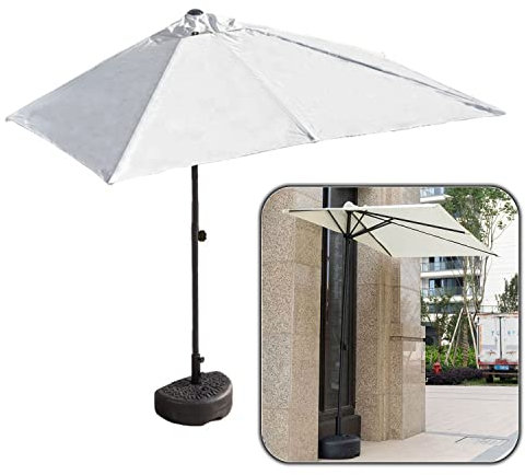Sombrilla de Media Pantalla de Pared Pequeña Ø250cm Parasol for Balcon Terraza Jardín Exterior Camping RV Antiviento Protección Solar, Base incluida (Color : Blanco)