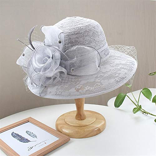 Damen Sonnenhut FüR Damen Floppy UPF 50 Damenhut Hochzeit Kirche Hüte Der Frauen Elegante Rüschen Wide Brim Blumen- Organza Kirche Cap Partei Big Sommer Floppy Damen Sonnenhut, 5 Farben Eine GröSse Pa