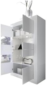 PRICE FACTORY just for you Vitrine 4 Portes en Verre sans éclairage, Collection ISORA, Coloris Blanc laqué Brillant