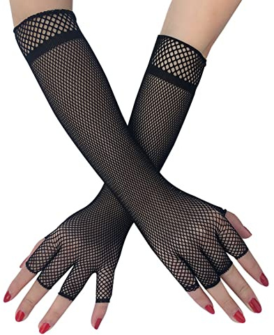 Sihaby Women Mesh Fingerless Gloves,Long Fishnet Gloves,Emo Goth 80s Gloves for Wedding Halloween Prom Dance Cocktail Party