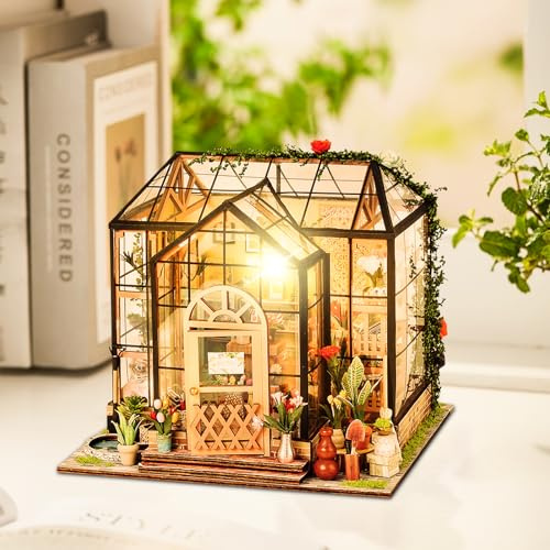 DIY Miniature Dollhouse Kit, Mini Handmade Doll House with LED Light, Dust Cover, Wooden Dollhouse Book Nook Kits Bookshelf Decor with Furniture for Adults, Creative Crafts Gift for Birthday Valentine