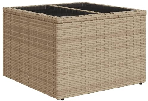 vidaXL Trädgårdsbord med glasskiva beige 55x55x37 cm konstrotting