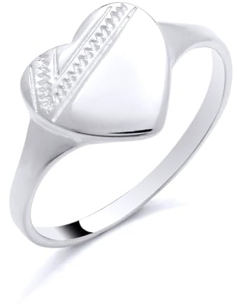 925 Sterling Silver Engraved HEART Signet Ring size K L M N O P Q R S (M)