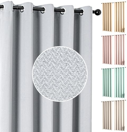 umlout Semi Blackout Thermal Curtains Genoa Ring Top Eyelet Grey 90x72, Herringbone Design, Energy Saving For Bedroom & Living Room