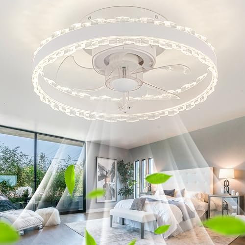 TuoyuanW Moderno Lampadario Con Ventilatore Da Soffitto Per Cameretta DC Reversibile 6 Velocità Lampade Per Ventilatori Da Soffitto Funzione Di Memoria Dimmerabile Luce Con Telecomando-White