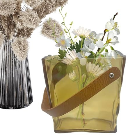 Handvase, Blume, Handtasche, Plissee, dekorativ, mit Griff, 16 x 14 cm, ästhetische Vase, dekorativ, für Tisch,