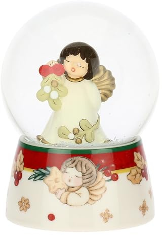 THUN, Boule De Neige Angelo avec gui en Verre et céramique de Haute qualité, Version Moyenne, Collection de Noël, décoration de Collection, idée Cadeau pour Noël, Ø 7,9 cm, 11 cm h