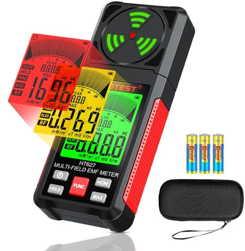 3-in-1 EMF Meter - Radiation Detector with Data Hold, Mute Function & Max Value Storage. Measures EF, RF, MF & WiFi Signals. Ideal for Home & Outdoor Use, Handheld Geiger Counter, YOJOCK (Red)