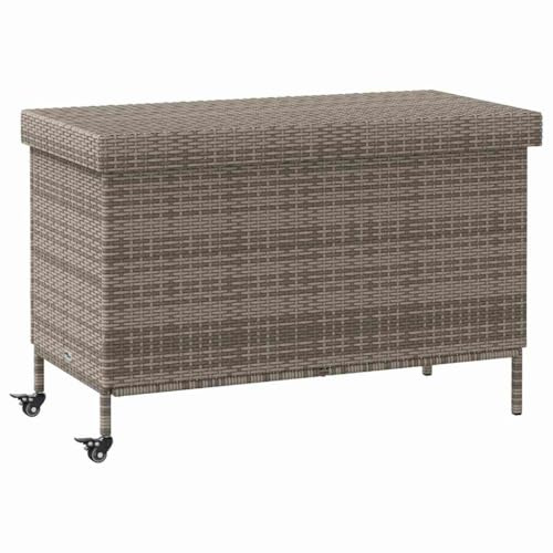 vidaXL Gartentruhe mit Rollen Grau 110x55x73 cm Poly Rattan