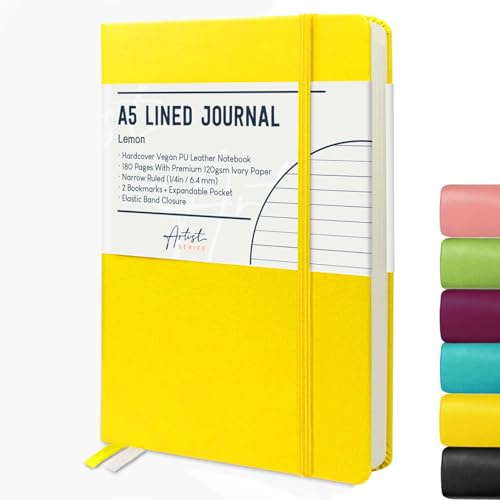 Stationery Island Cuaderno Rayado A5, Tapa Dura con Forro de Libreta con Papel Grueso Premium de 120 g/m², 180 Páginas de Tapa Dura con Rayas Para Escribir, Estudiar, Planificar, Escribir en Diario