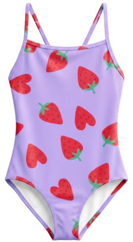 weVSwe Girls Rash Guard Set One Piece Toddler Swimsuit Girl Rashguard Purple Strawberry Tankini Sleeveless Guards 3-4 Years