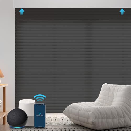 TIPIACE Rechargeable Smart Motorized Shangri-La Blinds Light Filtering Shades Window Roller Compatible for Home (Black)
