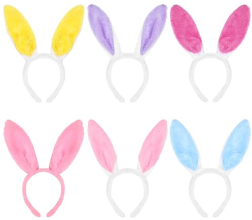 HarnyLoom 6 Stück Hasenohren Haarreif, Plüsch Osterhasen Ohren für Kinder Erwachsene Osterhasenohren Hasenohren Kostüm Osterhasen Stirnband Ostergeschenke Decor Ostern Party Cosplay (Plüsch)