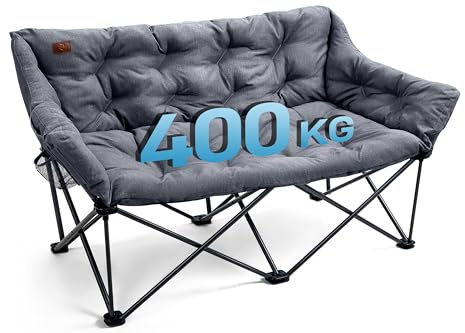 EVER ADVANCED Överdimensionerad hopfällbar campingstol för 2 personer, maximal belastning 400 kg, grå