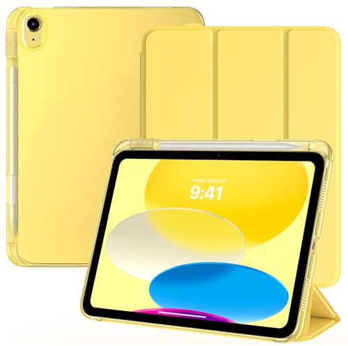 TiMOVO Cover Custodia per iPad A16 11/10 Gen 10,9, Giallo Chiaro | Portapenne, Supporto, Retro Traslucido, Auto Sveglia/Sonno