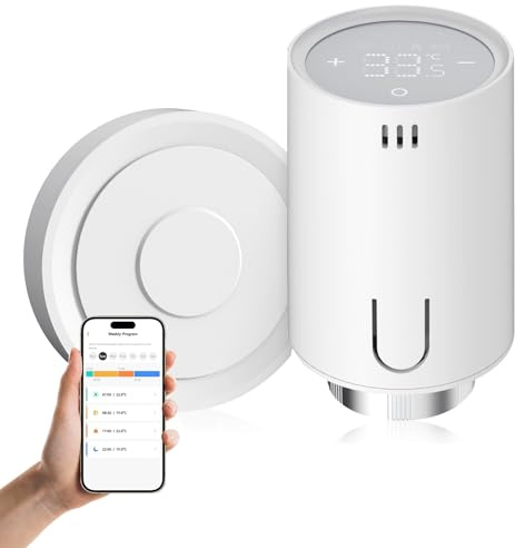 EMKE Smart Heizkörperthermostat Kit, Intelligenter Heizungsthermostat inklusive Tuya Zigbee 3.0 Gateway mit App-Funktion, kompatibel mit Alexa & Google Home, M30*1,5mm, 6 Adapter