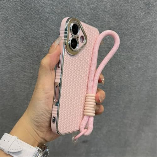 VFDHN Strickkorn mit Umhängeband, Handyhülle für iPhone 11 12 13 14 15 16 Pro Max Plus, Bumper, weiche Silikonhülle, Pink, für iPhone 16 Plus