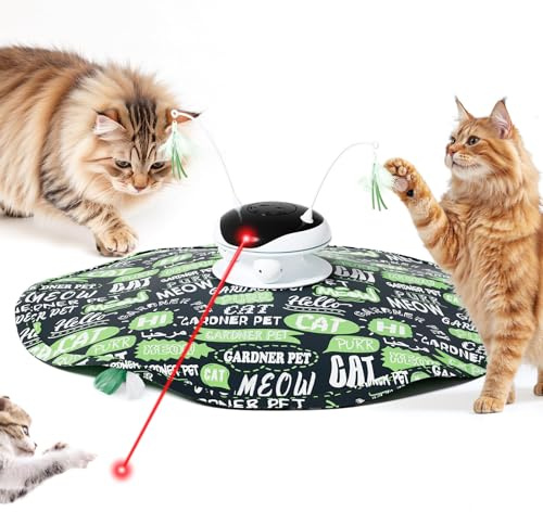 Gardner Pet Giocattolo per Gatti, 5 in 1 Elettrico Interattivo Automatico per Gatti, Gioco con Nascondino, Giocattolo con Piume, Laser, Palline e Suoni di Uccelli, Ricarica USB, Verde