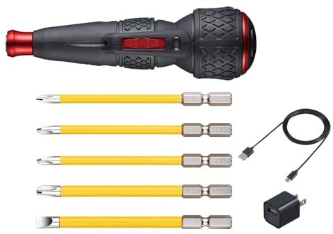 Vessel Electric Ball Grip 220USBC-5 Electric Ball Grip with 5 Screwdrivers, USB Type C Charging, Maximum Output Torque 9.8 ft (3 Nm)