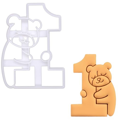 BAKERLOGY Emporte-pièce Ourson Numéro 1 – Embosseur Fondant Mignon pour Gâteaux de Premier Anniversaire, Baby Shower & Biscuits de Fête