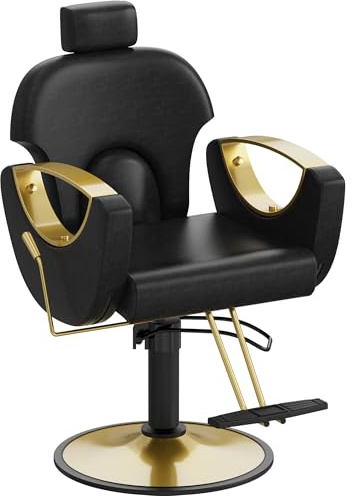Anunweldo Friseurstuhl, Hydraulisch kippbarer Friseurstuhl, 360-Grad-Drehung, Frisörstuhl für Schönheitssalon Friseursalon (Schwarz)