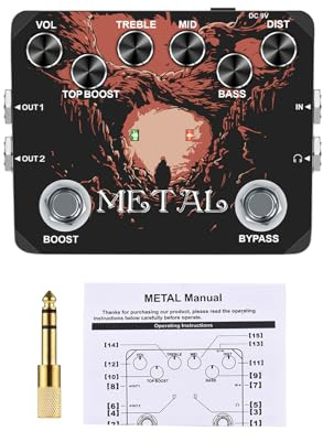 Vvikizy Metal -Gitarren -Effekt -Pedal, 80er 90er Traditionelle Metal -Sound mit Verzerrung und Kopfhörerleistung, Wahrer Bypass für E -Gitarre mit Höhen Bass Boost Vol Dist Controls