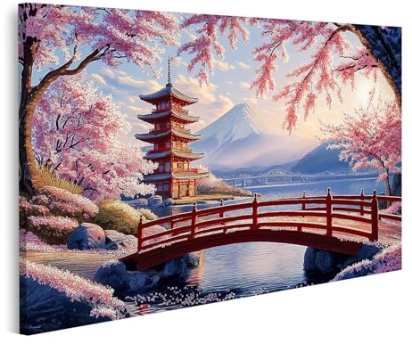 bilderfelix Tableau sur toile Paysage japonais pendant la saison des cerisiers en fleurs avec le mont Fuji - Toile 100x57 cm