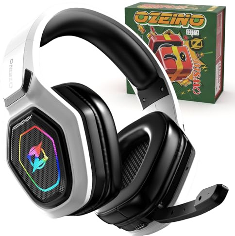 Ozeino Wireless Gaming-Kopfhörer für PC/Ps4/Ps5 Kopfhörer mit USB-A und USB-C Transmitter Gaming-Kopfhörer mit Mikrofon und RGB-Lichter - Christmas Edition