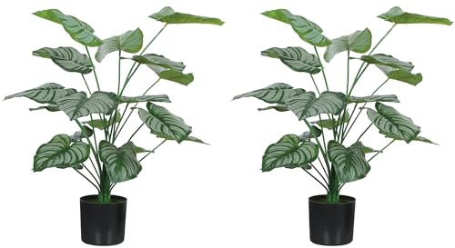 HOMCOM Lot de 2 Plantes artificielles intérieures 65 cm Pommier Vert | Arbre Artificiel avec Flocage, Pot en Plastique, Fausse Plante Déco, pour Maison Bureau Salon Chambre