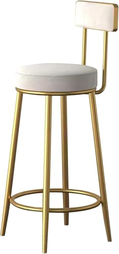 LMMSHA Sammetsdiskbarstolar, rund hög med rygg och guldmetallben, stolar för Kitchen Island Pub (vit, sitthöjd 75 cm)