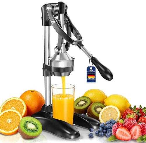 professionelle Zitruspresse,manuell bedienbare Zitruspresse für Orangen, Zitronen, Granatäpfel, Grapefruits,wartungsfrei,robuster und strapazierfähiger (Schwarz)