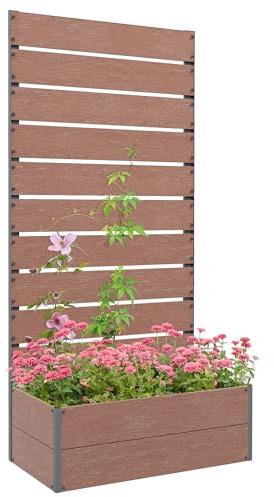 Outsunny Fioriera da Esterno con Grigliato 72x38x150 cm Marrone Chiaro | con Spalliera a Doghe, Aiuola Rialzata per Piante Rampicanti