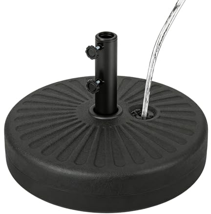 RELAX4LIFE Pied de Parasol Rond Remplissable Eau/Sable 30 kg, Base Parasol en HDPE, Compatible Mâts 38/48 mm, Socle Parasols Antidérapant pour Patio Jardin Terrasse Pelouse, Noir