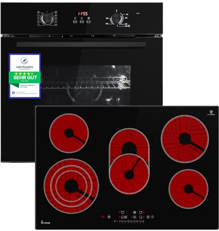 KKT KOLBE Set de cocina autosuficiente | 60 cm horno empotrado BO8005FB | 77 cm vitrocerámica CH7705RL | parrilla | aire caliente | temporizador | acristalamiento de protección térmica | seguridad