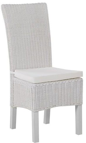 Esszimmerstuhl 2er-Set Rattangeflecht Extra-Kissen Boho-Stil Hohe Rückenlehne Esszimmer Wohnzimmer Weiß Andes