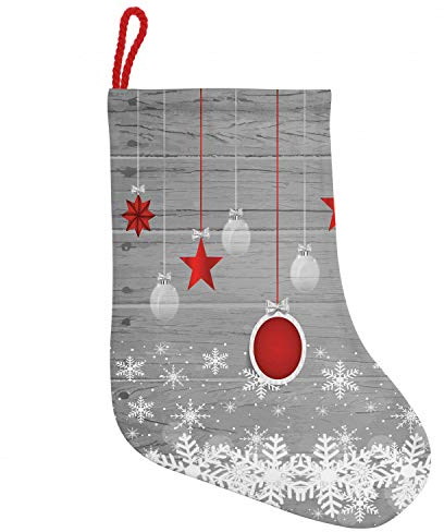 ABAKUHAUS Weihnachten Hängende Nikolausstiefel Weihnachtssocken, Sterne-Flitter Schnee, Weihnachtsstrumpf zum Aufhängen, 25x35cm, Grau, Rot, Weiß