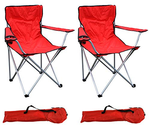 2 Stück Anglersessel Campingstuhl Angelstuhl Faltstuhl Regiestuhl rot inkl. Getränkehalter und Tasche belastbar bis 120kg