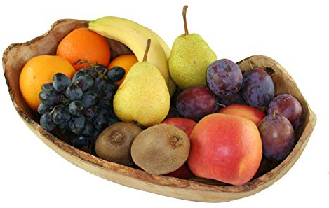 D.O.M.® Corbeille à fruits rustique en bois d'olivier naturel en 5 tailles (longueur 30-33 cm)