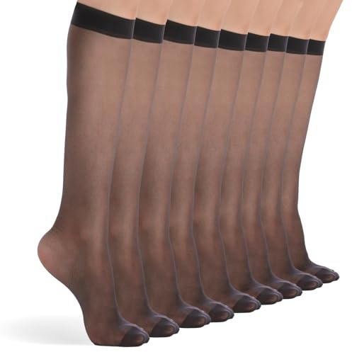 HA WA Damen Kniestrümpfe 9er Pack mit weichem Bund für Erwachsene Feinkniestrümpfe,20 Den Transparent Schwarz und Hautfarben