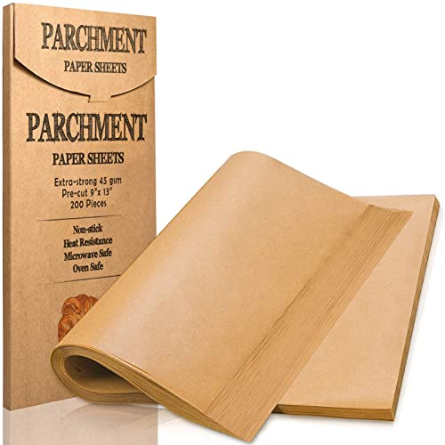 Luvan 200pcs 23x33cm Baking Paper, Unbleached Heavy Duty Non-Stick Parchment Paper Sheets, Precut for Baking, Cooking, Grilling, Air Fryer and Steaming