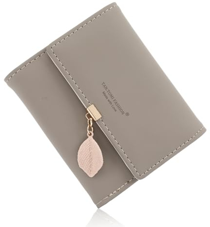 CALIYO Geldbeutel Damen aus Glattem und Weichem Synthetisches Leder Geldbörse klein Kurzformat Portemonnaie Farben mit vielen Fächern（Dunkelgrau）