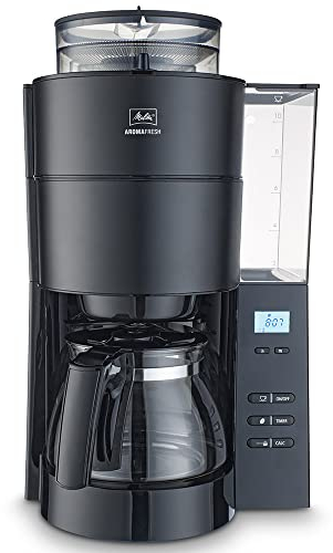 Melitta AromaFresh – Macchina da caffè con filtro – con caraffa in vetro – macina integrata – funzione timer – 10 tazze – nero puro