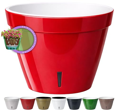 Santino ASTI Pot de Fleurs à Arrosage Automatique - 18 CM - Auto-Arrosant - avec Indicateur de Niveau d'eau - pour Toutes Les Plantes D'intérieur (Ø 18 cm, H 14 cm, 2,5L - Rouge/Blanc)