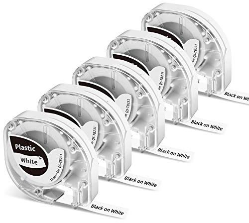 5x Phomemo P12&P12-Pro Etikettenband Original 12mm x 4m Schwarz auf Weiß | Q5-TB231 Wasserfestes Kunststoff Selbstklebendes Etikettenband für Phomemo P12/P12-Pro/LT12 Etikettendrucker