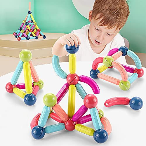 Magnetische und Stangen, 88 Stück magnetische Kugeln, Magnetbaustäbchen-Set, Bausteine, Fliesen, STEM Stapelspielzeug für Kinder ab 3 Jahren (88 Stück)