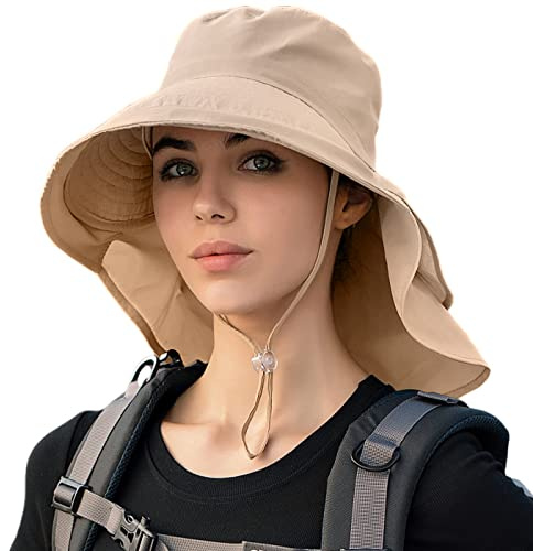 ZEXIAN Cappello da Sole da Donna UPF 50+, Tesa Larga e Foro per Coda di Cavallo, Cappello Safari da Trekking con Patta per Il Collo, Stivaletti da Pioggia zebrati - Bambini, Taglia Unica