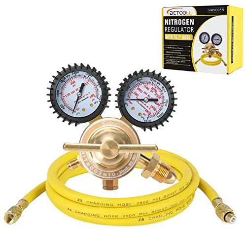 BETOOLL Nitrogen Regulator - Nitrogen Gauge with 78.7 Hose, 0-600 PSI Delivery Pressure Equipment Brass Inlet Outlet Connection Gauges
