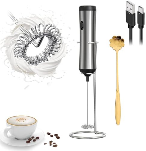 Z-oneMart Milk Frother Electric Handheld, USB-Charging Whisk for Matcha Coffee, Whisk Mini Blender and Electric Mixer Coffee Frother for Frappe, Latte, Matcha