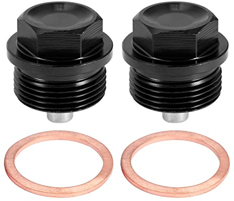 A ABSOPRO Magnetische Ölablassschraube 2 Stück Für Motor M24x1,5 | Schwarz, Magnet, Aluminiumlegierung, 28,9x26,9mm, Inklusive 2 Dichtringe