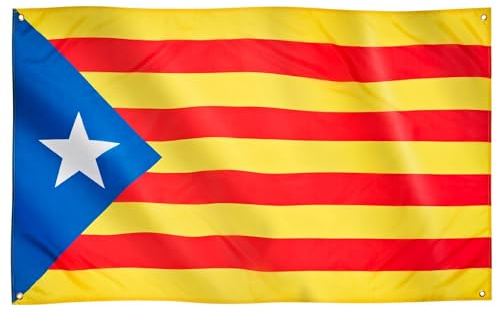 Runesol Estelada Catalana - Bandera de Cataluña, 91x152cm, 3ft x 5ft, 4 Ojales en las Esquinas, Independentista, Barcelona, Exterior, Día de la Constitución